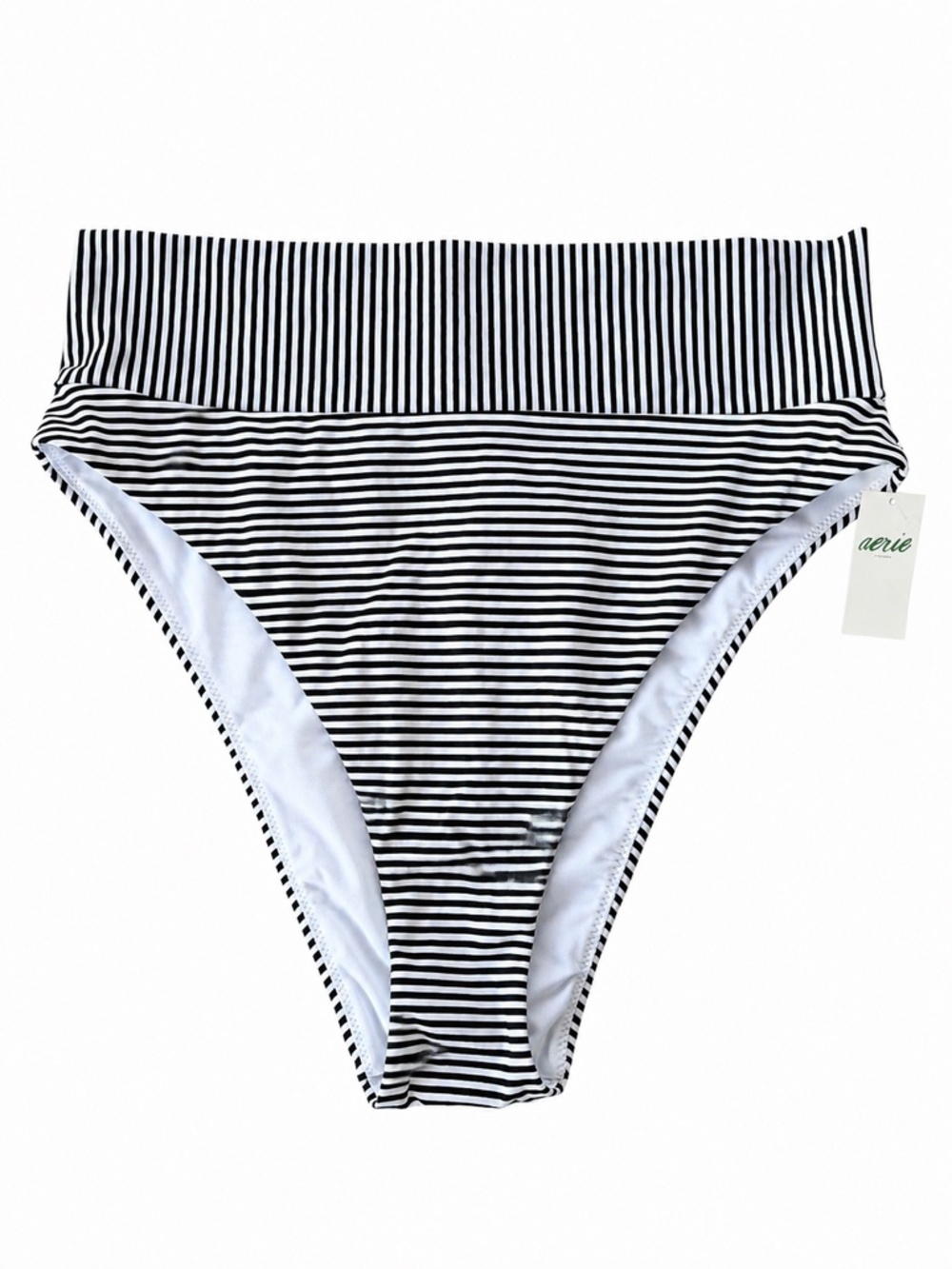 Aerie NWT Black White Stripe High Cut Cheeky Bikini Bottom M